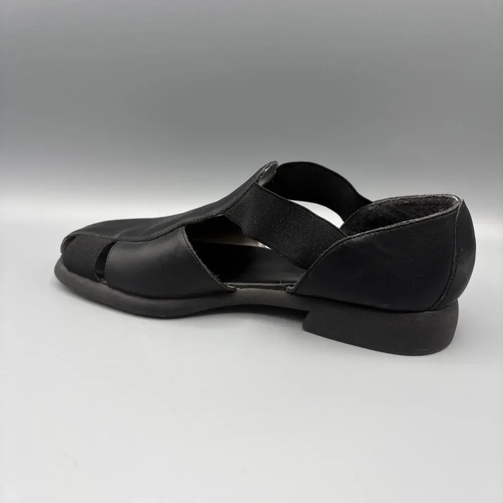 Cabin Creek Sandal Size 9.5 Black Leather Comfort Elastic Fisherman Shoe 90s Mom
